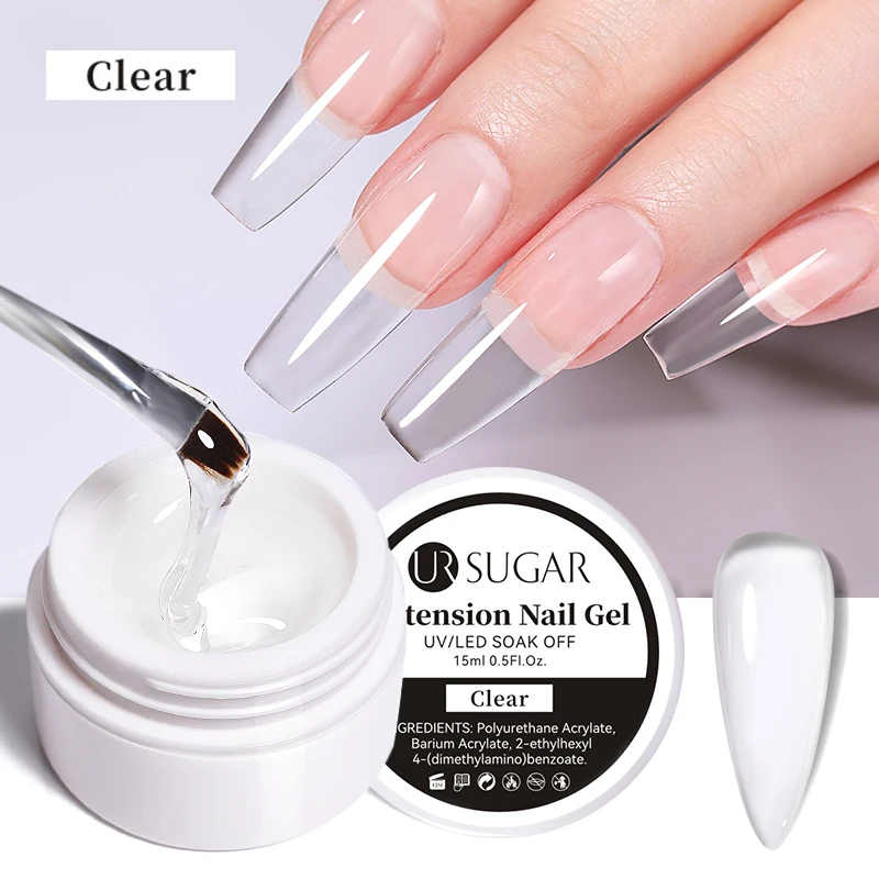 UR SUGAR 15ml Box Extension Nail Gel in Jelly Pink, White, and Clear for French Manicure Nail Art