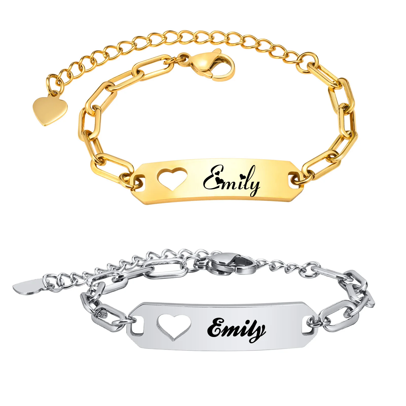 EngravedCustomBabyNameIDBraceletWithHeartStainlessSteel