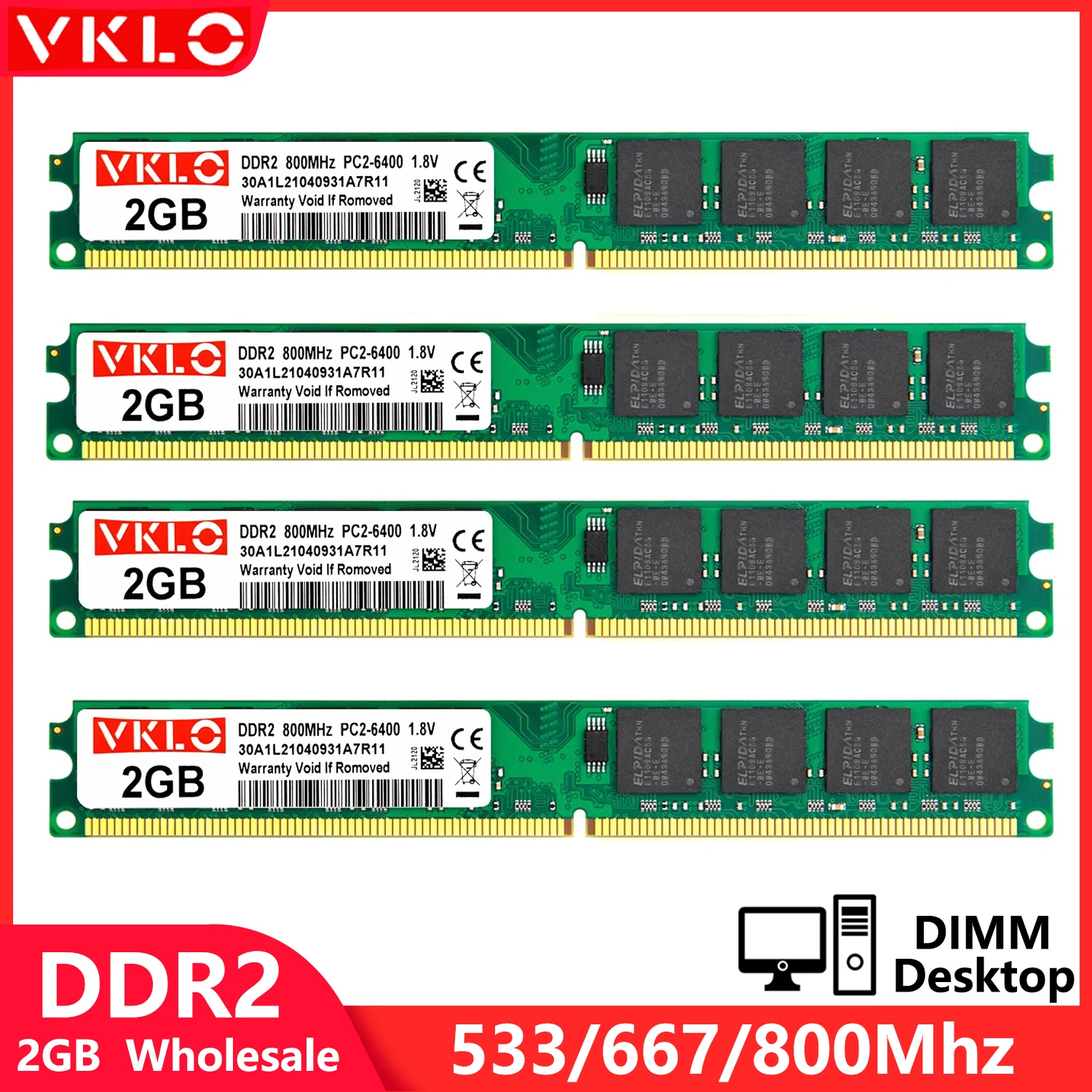 도매 DDR2 2GB 데스크탑 메모리 Ram 533 667 800Mhz PC2 5300 6400 1.8V 240Pin 비 ECC DIMM 메모..