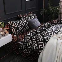 Luxury Black Bedding Comforter Set with Pillow Case SIngle Full Size Bed Linen Duvet Cover Set Queen/King Double Single Bed 2