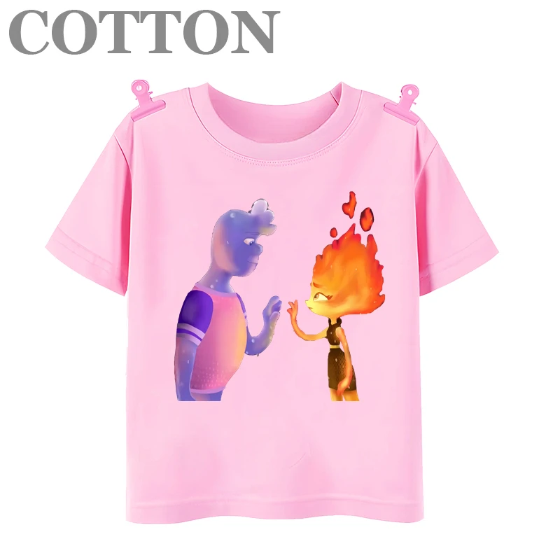 thumbnail image 1 of Camiseta de algodón de manga corta con estampado de dibujos animados para niños y bebés de Disney Elemental Wade Ripple y Embe Anime de moda de verano, 1 of 5