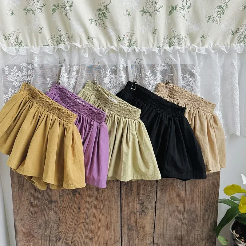 Baby Girls Shorts Skirts Summer Casual Pleated Elasticity Waist Shorts Kids Clothing Solid Color Kawaii Children Pants