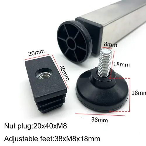 4Pcs Adjustable Furniture Feet And Square/Rectangular Tube Plug With Nuts Black Sofa Chair Table Leveler Legs For Furniture - Image 17