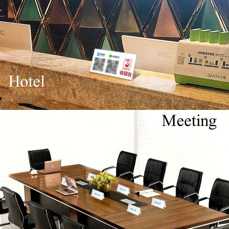 5Pcs Acrylic Clear Desktop Sign Labels Triangle Meeting Card Conference Sign V-Shaped Table Sign Display Card Name Tag Holder 6