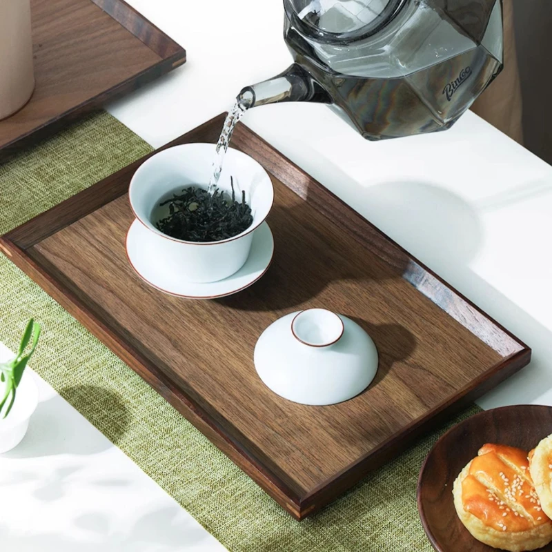 Walnut Tray Rectangular Wooden Tea Tray Mug Tray Afternoon Tea Coffee Storage Tray Solid Wooden Snack Tray 3