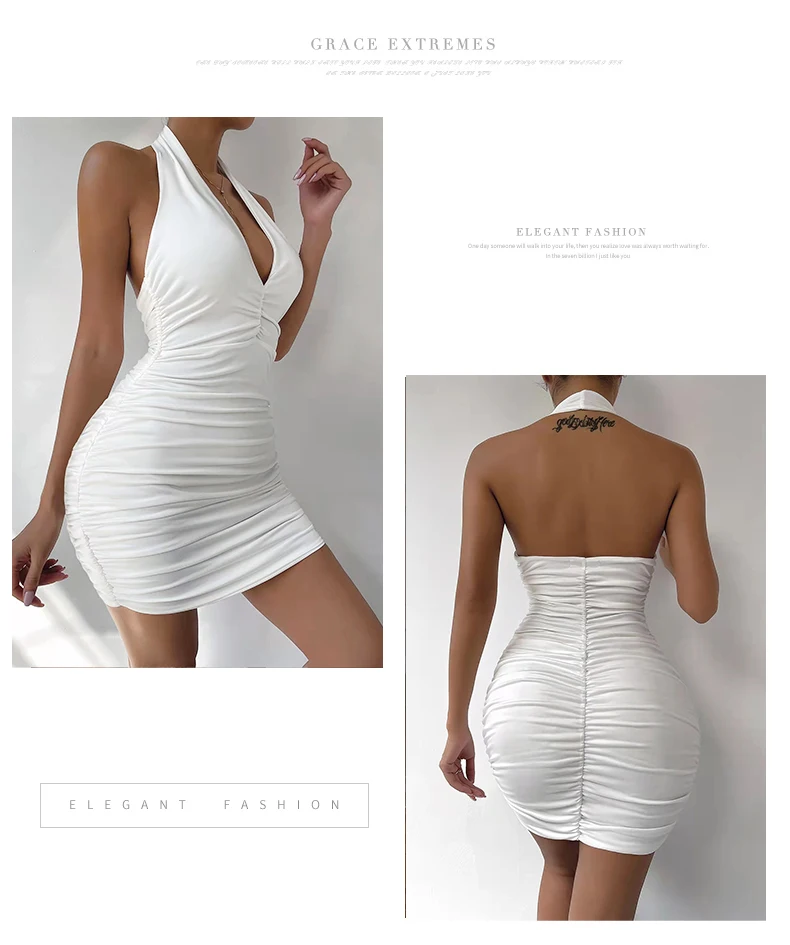 White Halter Ruffle Mini Dress