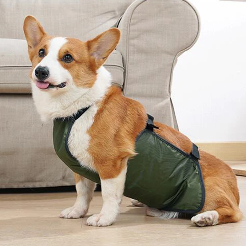 퍼그 코기 애완 동물 강아지 Bellyband 옷 방수 통기성 더러운 배꼽 커버 턱받이 포켓 개 의상 Corgi Bellyband 조끼