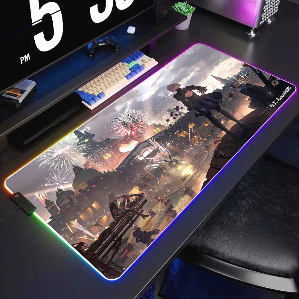RGB NieR Automata XXL LED Backlit Gaming Deskmat - Large Cool Mouse Pad for Office and Gaming Setup