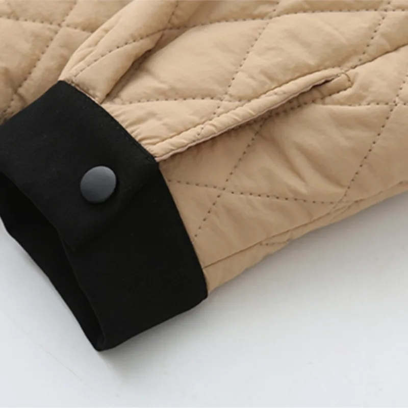 Womens Plus Size Winter Parkas Casual Clothing Block Color Lapel Padded Jacket Warmth Drop Shoulder Design Pockets Argyle Coats