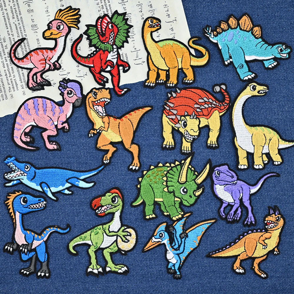Jurassic Tyrannosaurus Rex Ricamo Patch Di Dinosauro Punk Per Abbigliamento Per Bambini Patch Di Ferro Anime Distintivo Adesivo Termico