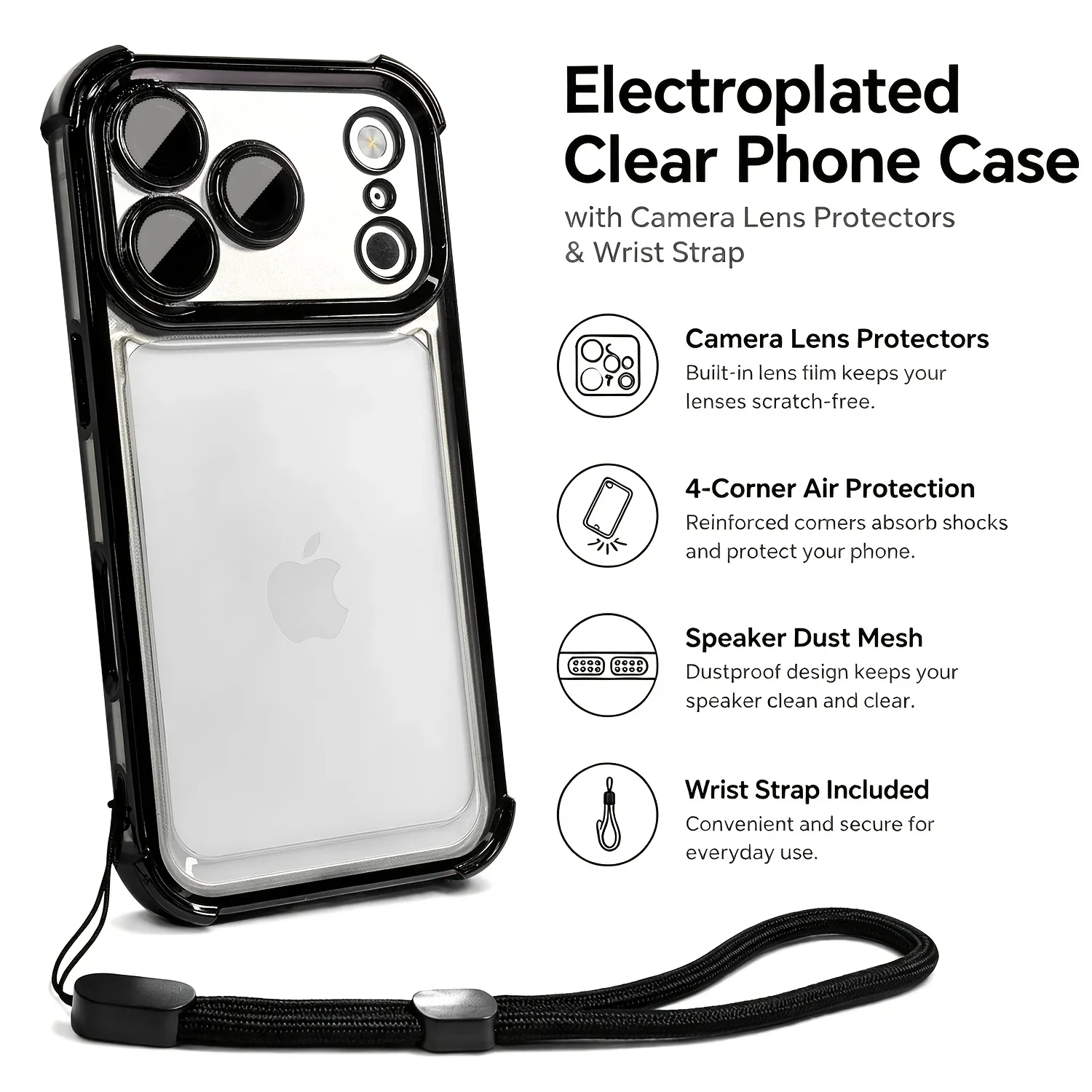 Sleek Transparent Shockproof Phone Case with Wrist Strap Cover