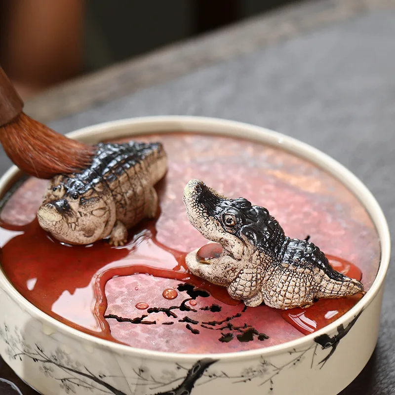 Tea Pet Ornaments 1pc Mini Crocodile TeaPot Living Room Ornaments Handmade Tea Ceremony Tea Play Room Table Home Boutique