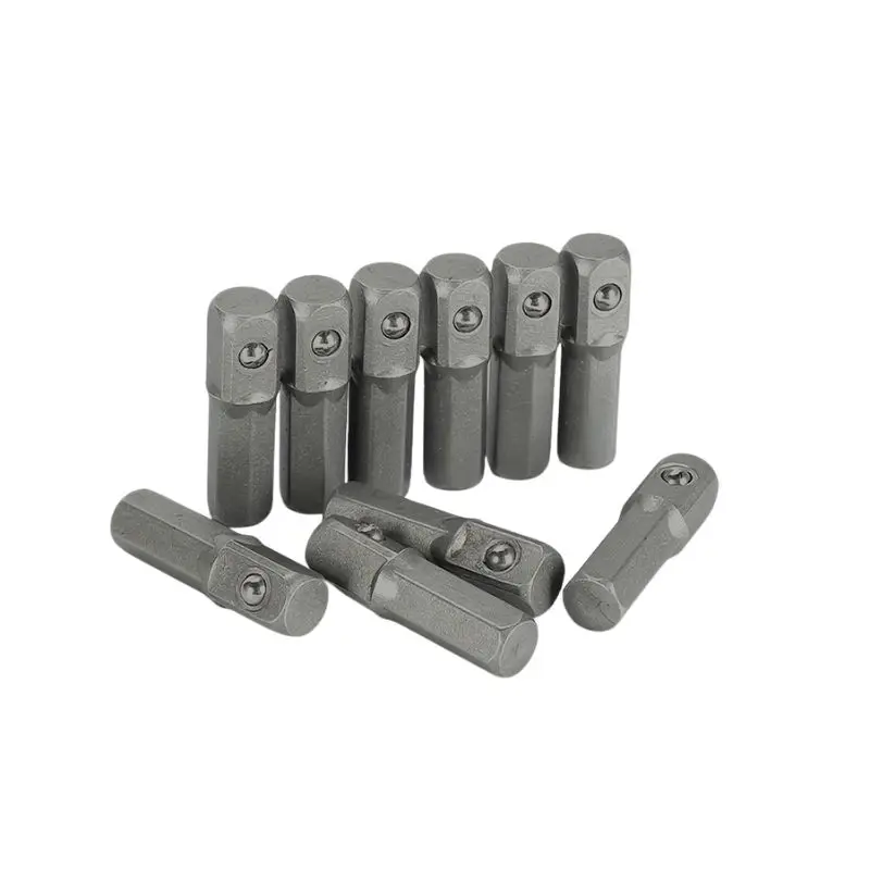 10pcs 25mm Long Impact Socket Adapter Converter 1/4" Hex Shank To 1/4" Square Drive Hexagon Handle Adapter Converter Drill Tools