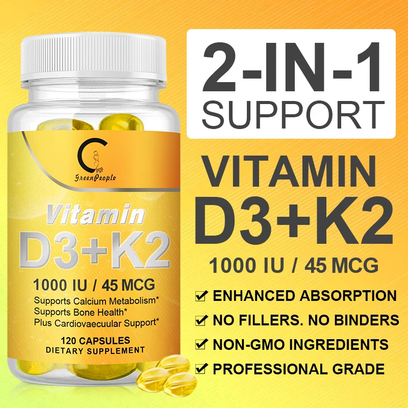 Vegan Vitamin D3+K2 Capsule Regulate Calcium Metabolism Prevent