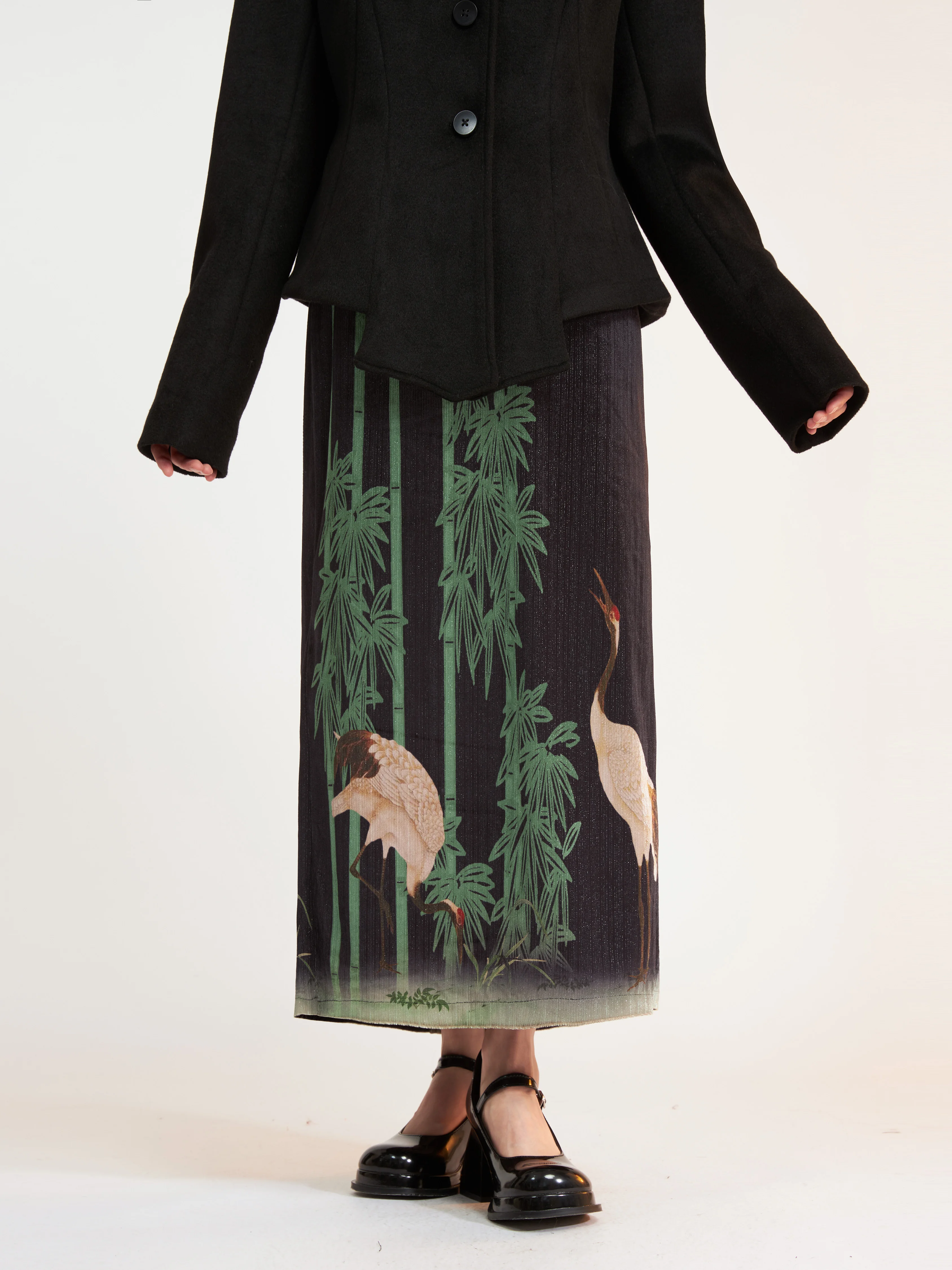 

Crane Print Velvet Skirt