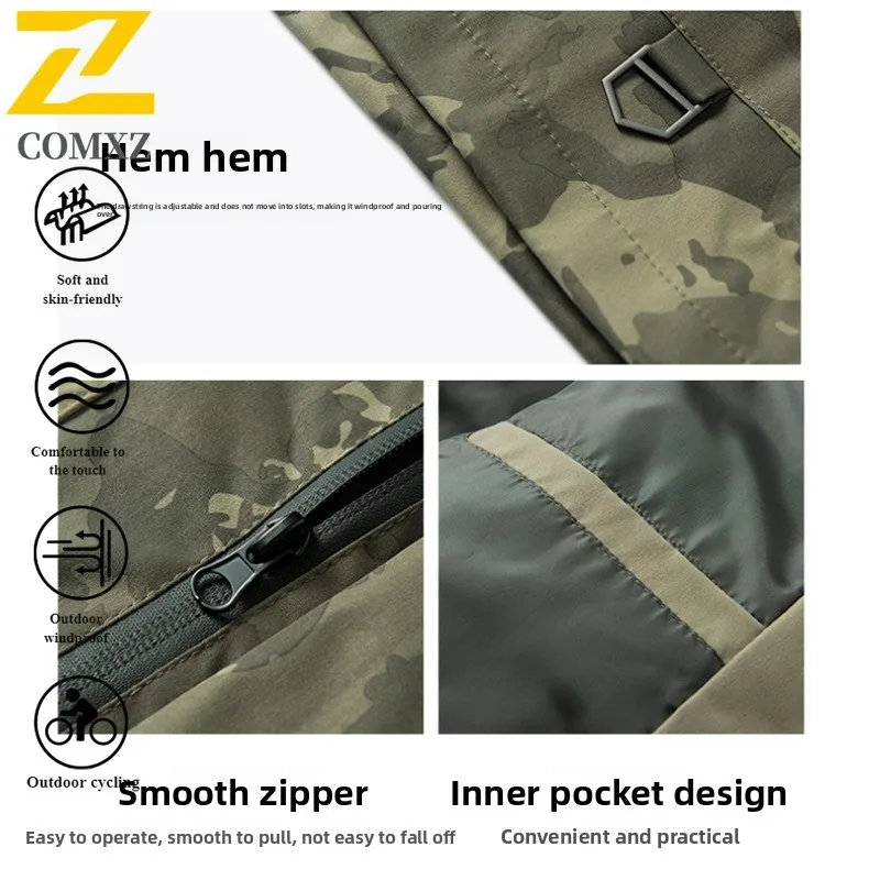 Korean Style Men's Camo Jacket Waterproof  Windbreaker Hooded Outdoor Coat Windproof Spring Fall Casual Streetwear Military 2025