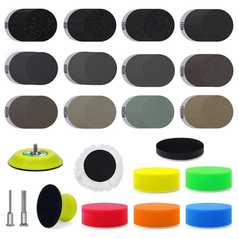 

131 Pcs 3 Inch Sanding Discs With 60-10000 Grit Sandpaper, Car Headlight Restoration Kit For Wet Dry Sanding Easy Install