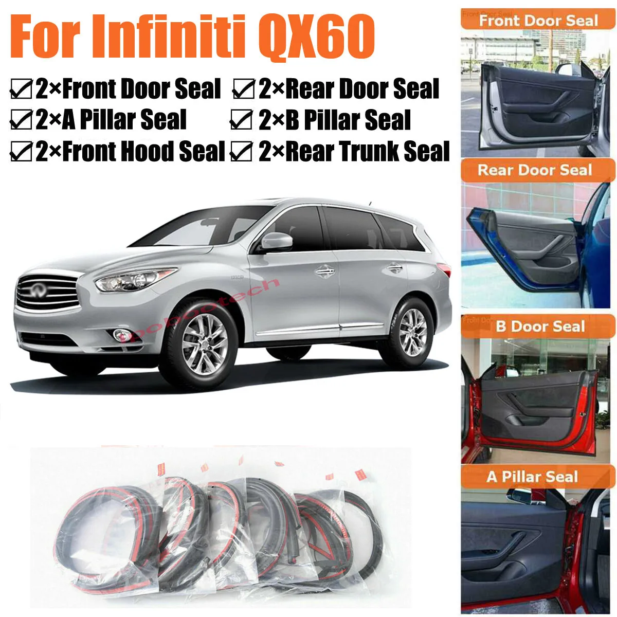 

Brand New Car Door Seal Kit Soundproof Rubber Weather Draft Seal Strip Wind Noise Reduction Fit For Infiniti QX60