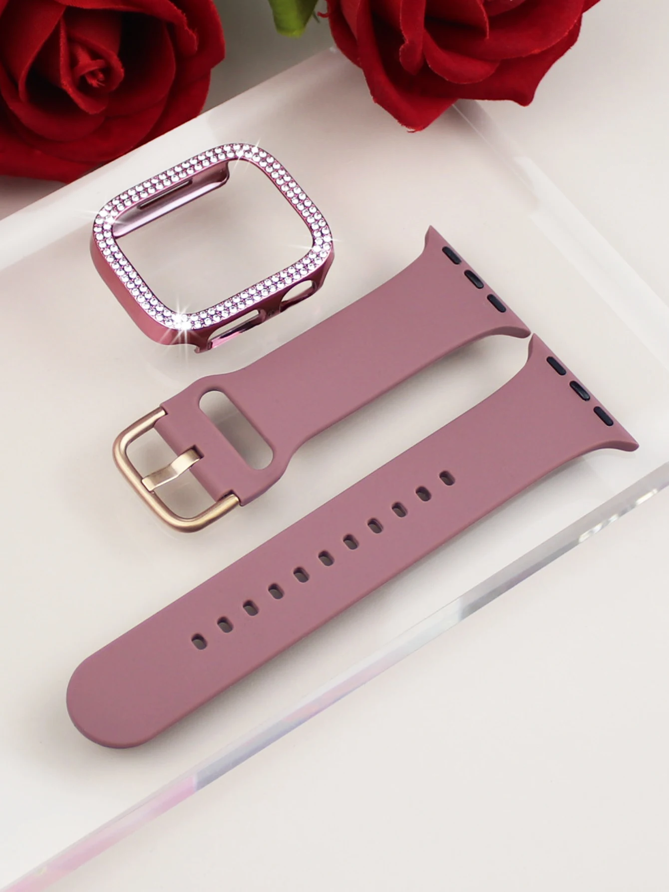 ตัวเลือกสินค้า สายซิลิโคนนุ่ม + เคสเพชร สำหรับ Apple Watch