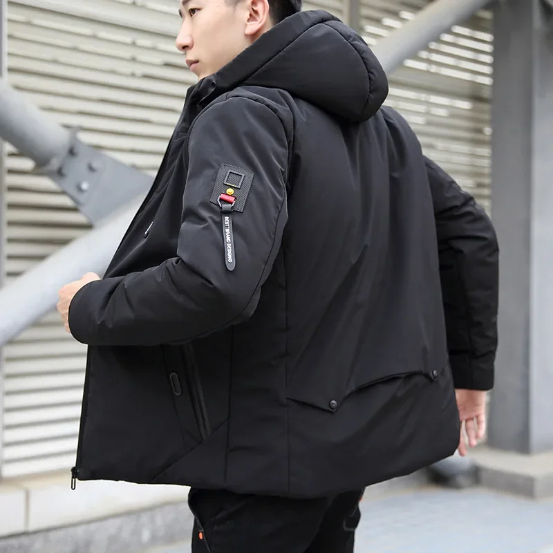 Men Cotton Hooded Jacket Winter Brand Parka Warm Thickened Solid Color Business Casual Coat Jackets