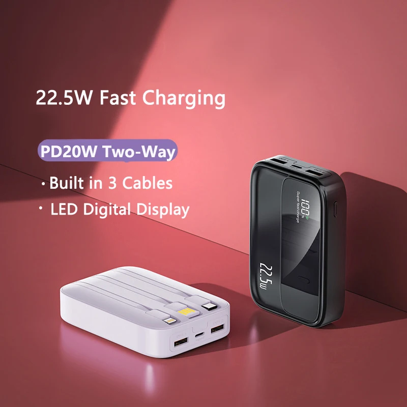 

Mini Power Bank 20000mAh with Cable 22.5W PD 20W Two-Way Fast Charging Powerbank for iPhone 15 Huawei Samsung Xiaomi Poverbank