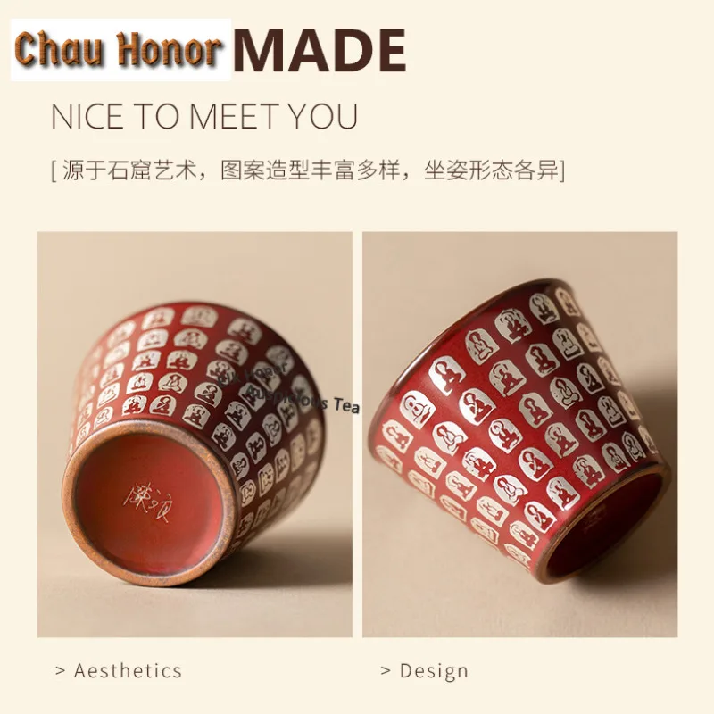 1pc 150ml Cinnabar Red Buddha Buddha Cola Mug Mocha Cups Coffee Milk Pot Bubble Teacup Cold Hot Water Jug Hand Warmer Teaset