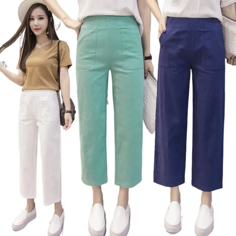 

Брюки женские с широкими штанинами, свободные однотонные прямые штаны из хлопка и льна, с карманами, на лето