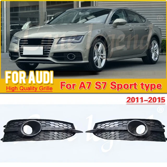 アウディA6 C7 4G系 後期 RS6ルック クロームメッキフレーム ブラックメッシュ フロント ラジエター グリル セダン アバント TFSI クワトロ DEMULAX 自動フロント左右バンパーフォグライトランプクロームグリル