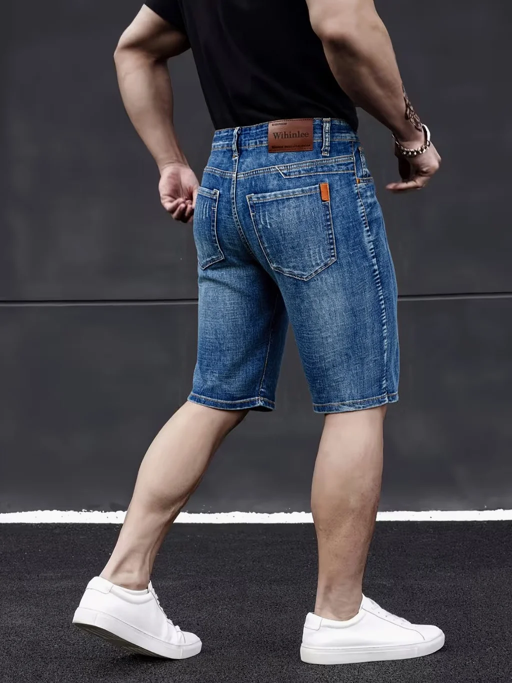 Wthinlee New Business Men's Jeans Casual Straight Stretch Fashion Classic Blue Black Men's Summer Denim Shorts Knee-Length 1