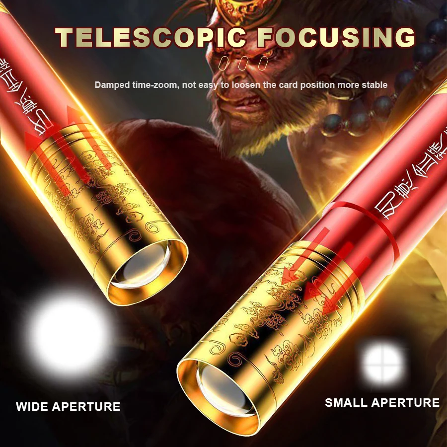 Description Picture 3 of itemNewest Rechargeable LED Flashlight Monkey King Carving dragon golden Cudgel Stick Hand Torch Flashlight Outdoor Emergency Ligh