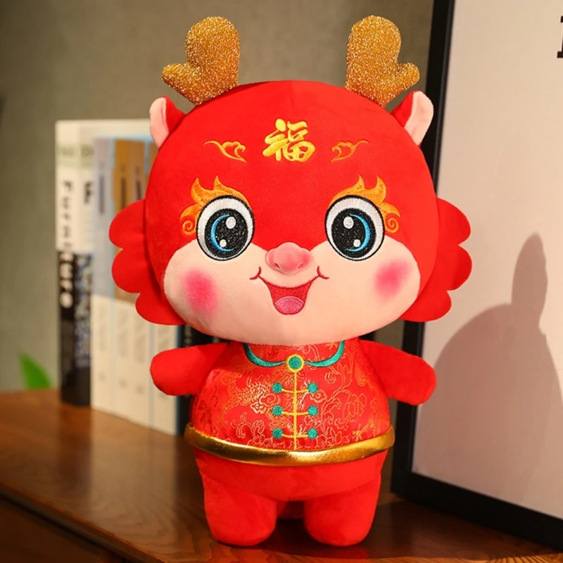 

Plush Mascots Zodiac Dragon Toy Stuffed Animal Cuddle Toy Lucky Bag Chinese New Year Gift Head Rising Mascots