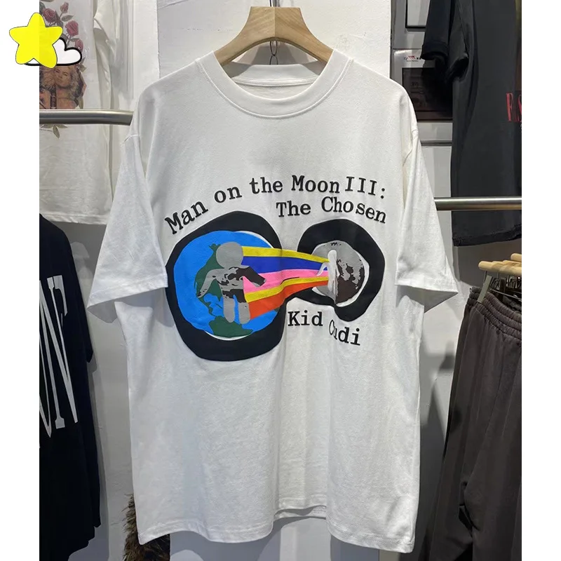 

Hip Hop Loose Kanye West 3D Foam Printing Man On The Moon CPFM.XYZ T-Shirt High Quality Heaven On Earth Tee White Streetwear Top