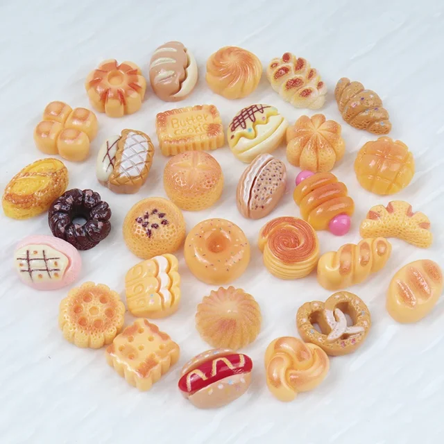 30/300PCS Kawaii Simulation Food Bread Cake Flatback Resin Nail Art Scrapbooking Hair Bow Clip Decoration Dollhouse Accessories