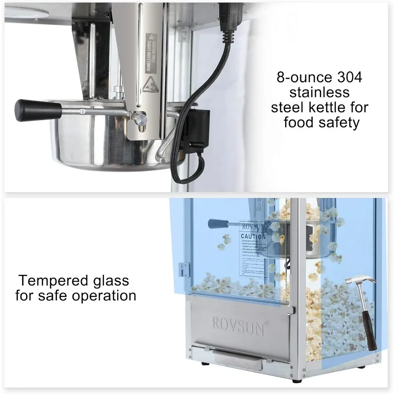 Popcorn Machine 8 Ounce Kettle Makes Up to 32 Cups Commercial Countertop Maker