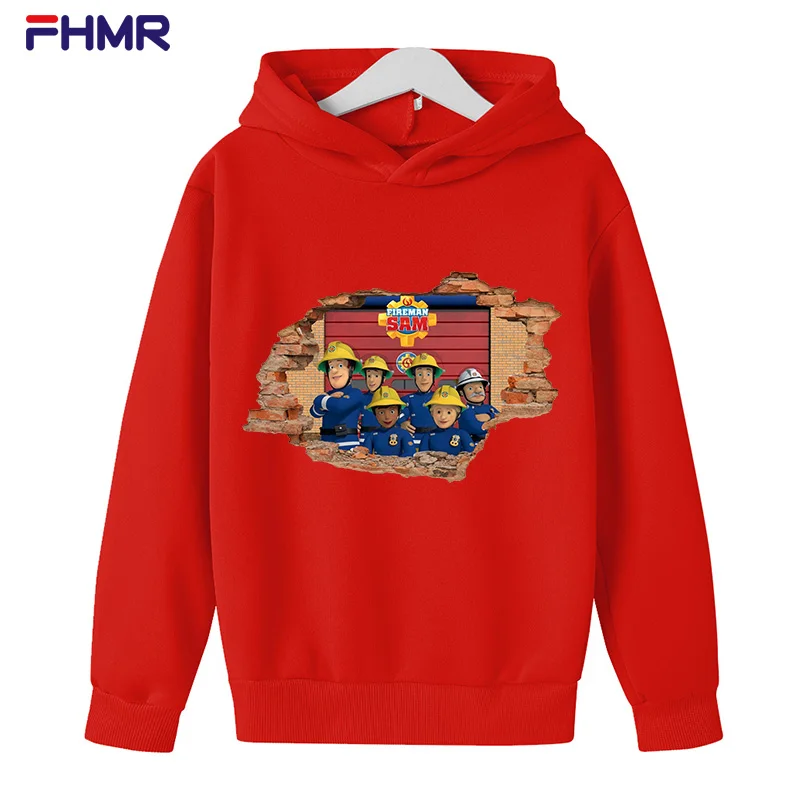 

Boys and Girls Spring and Autumn New Hoodie Sweater, Printed Firefighter 2-12 Year Old Fashion Leisure Sports Hoodie Pullover To