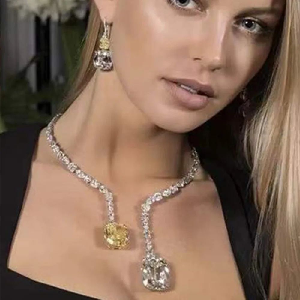 Double Big Crystal Pendant Cuff Collar Necklace Torques Shiny Rhinestone Open Choker Necklace for Women Wedding Jewelry,metal choker necklace,velvet choker necklaces