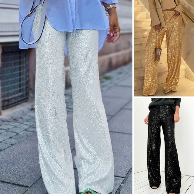 High Waisted Wide Leg Sequin Pants  Wide Leg Sequin Pants Outfit - Wide  Leg Pants - Aliexpress