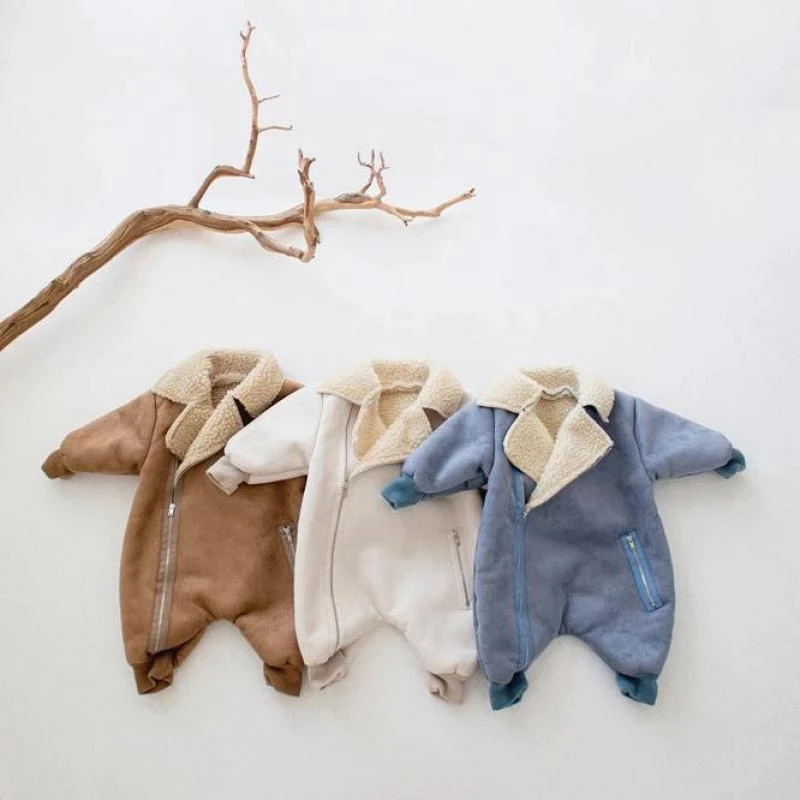 

Newborn Winter Warm Fleece Rompers Baby Suede Cotton Thicken Jumpsuit Infant Boys Girls Onesies Zipper Outwear Outfit