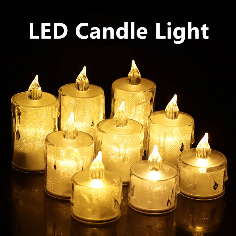 Flameless Led Candles Light Plastic Pillar Flickering Candle Night Light For Home Set of 3