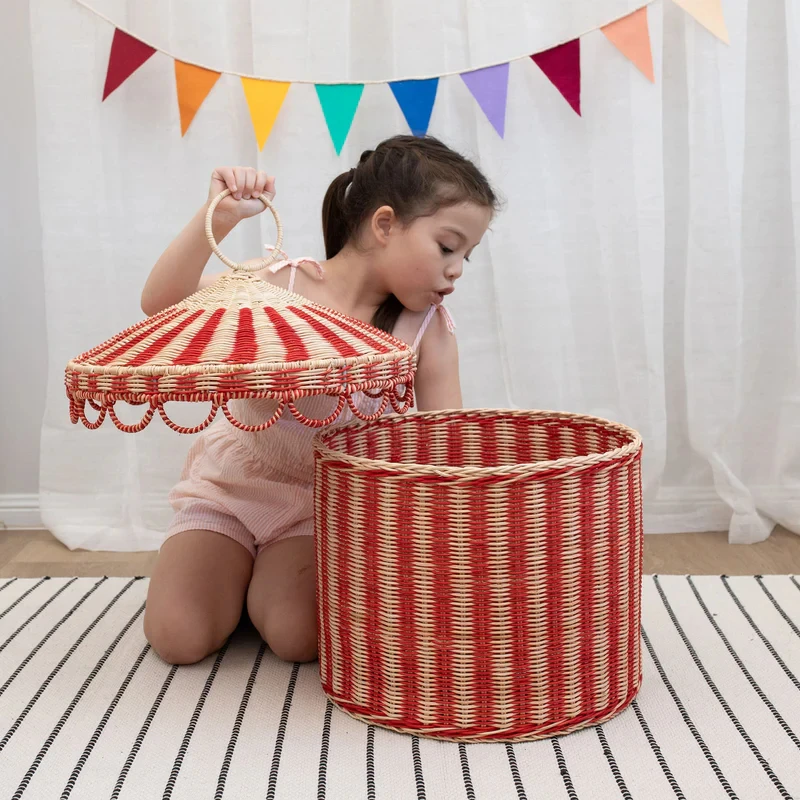 Nordic Wind Rattan Children's Toy Basket with Cover Living Room Debris Storage Basket Living Room Bedroom Dirty Basket 3