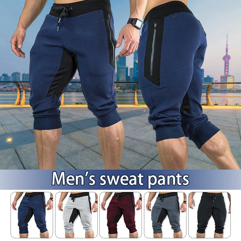 Mens Summer Shorts Running Workout Joggers  3/4 Capri Pants Slim Fit Fitness Drawstring Sweatpants Camping Gym Pants Below Knee