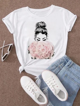 Fashion Floral High Heel Printed T Shirt Women Harajuku Graphic Tees Shirt Casual Women's T-shirt Female Tops Tees 1
