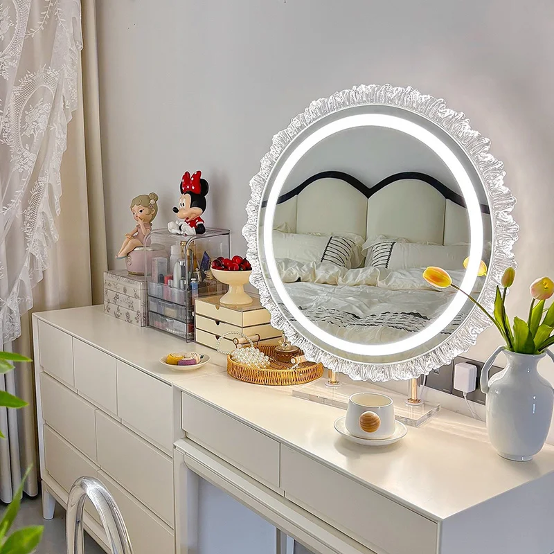 LED Makeup Mirrors Tabletop Smart Touch Control 3 Colors Dimmable For Teen Girls Dorms