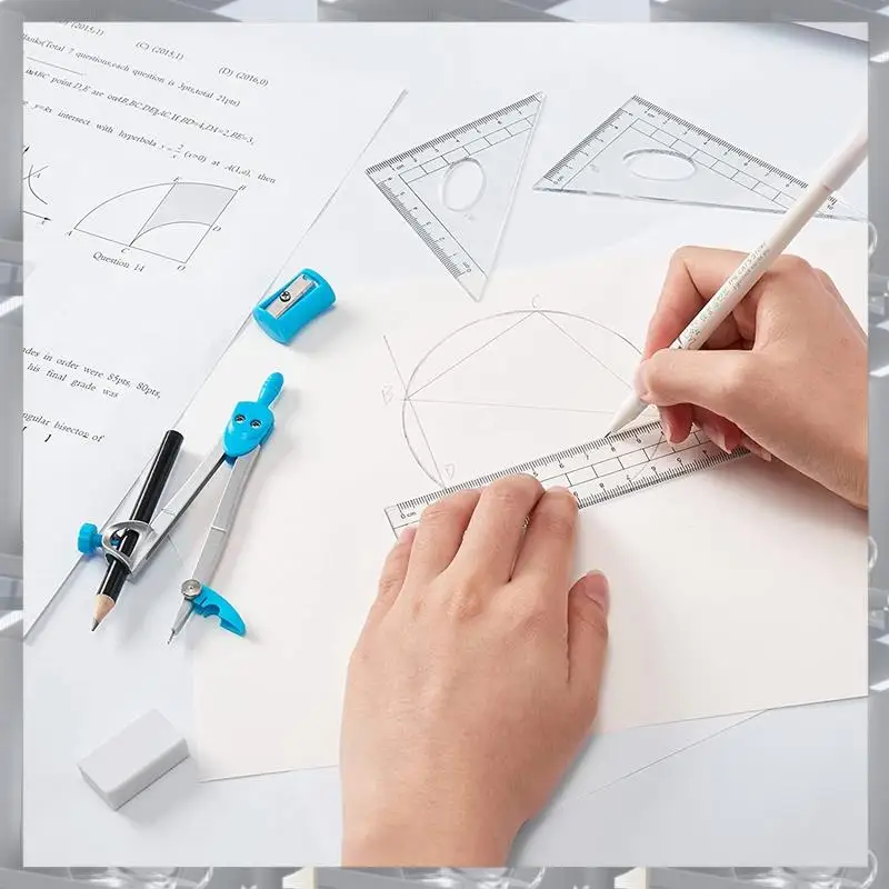 L98A-Geometry Set 10 Pcs Math Supplies Kit,Including Compass,Protractor,Ruler,Eraser,Pencil Ect,For Drawing And Measurement