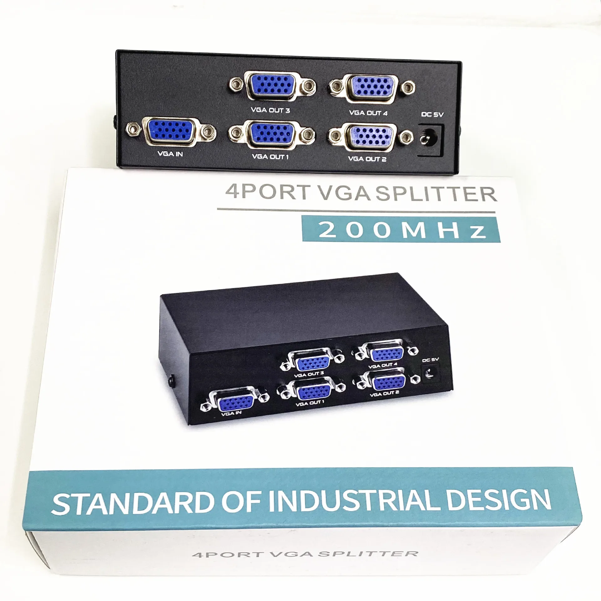 4포트 VGA 분배기, VGA 비디오 화면 복제 변환기용 1입력 4출력, 1PC에서 4개의 VGA 모니터까지 1080P 200MHz 대역폭 지원