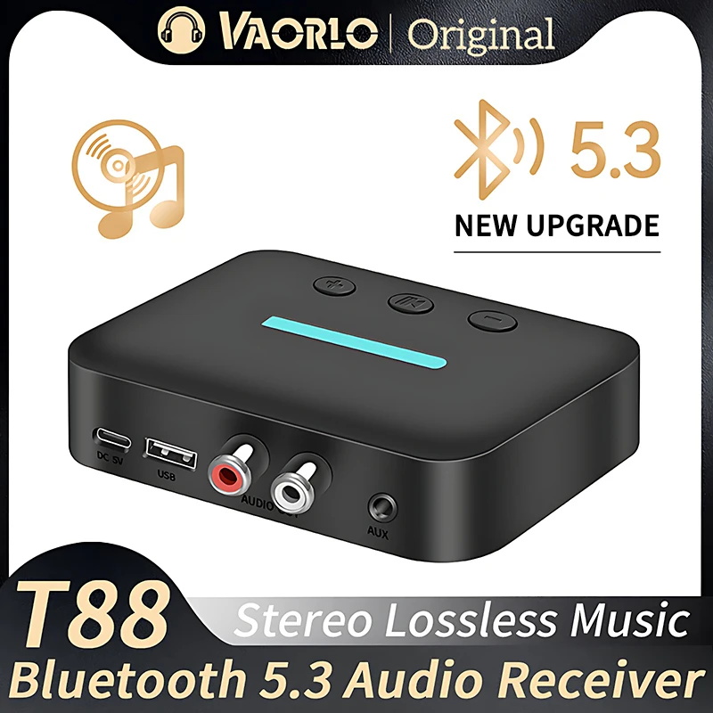 Bluetooth Audio Receiver USB Bluetooth 5.3 Audio Receiver Adapter Wireless Stereo Music 3.5mm AUX R/L RCA Support U-Disk Playback For Desktop Speaker Amp