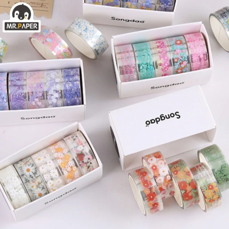 

Mr. Paper 5rolls/box Vintage Flower Washi Tape Set Beautiful Handbook Decorative Sticker DIY Material Tape Stationary Supplies