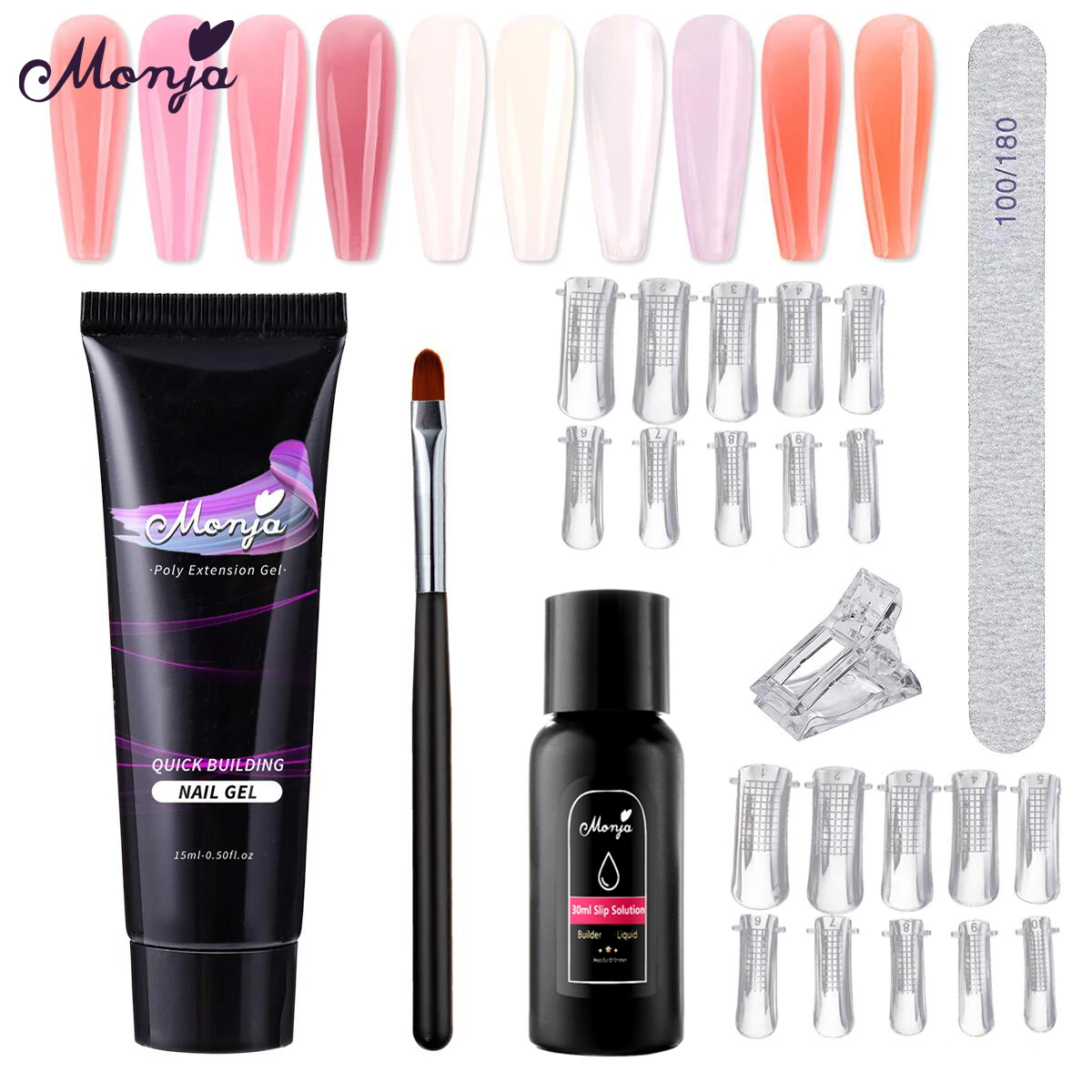 

Monja 6Pcs/Set Nail Art Extension Acrylic UV Gel Nail Files Nail Molds Building Painting Brush Slip Solution DIY Manicure Set