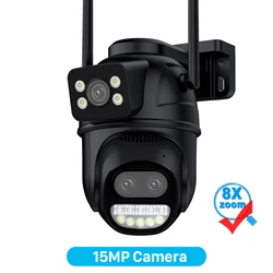Ultra HD 6K Outdoor PTZ Wifi Camera with 8X Optical Zoom and Dual Screens - 15MP NO SD Card