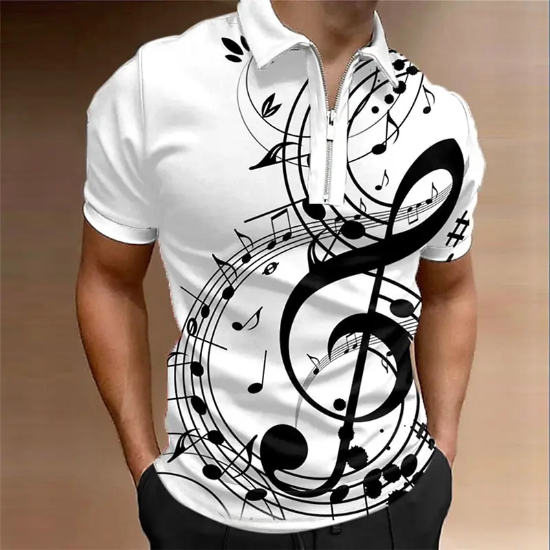 Music Symbol Print Men's Polo T-Shirt Summer Casual Short